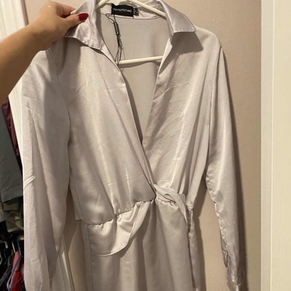 Satin silver mini dress
